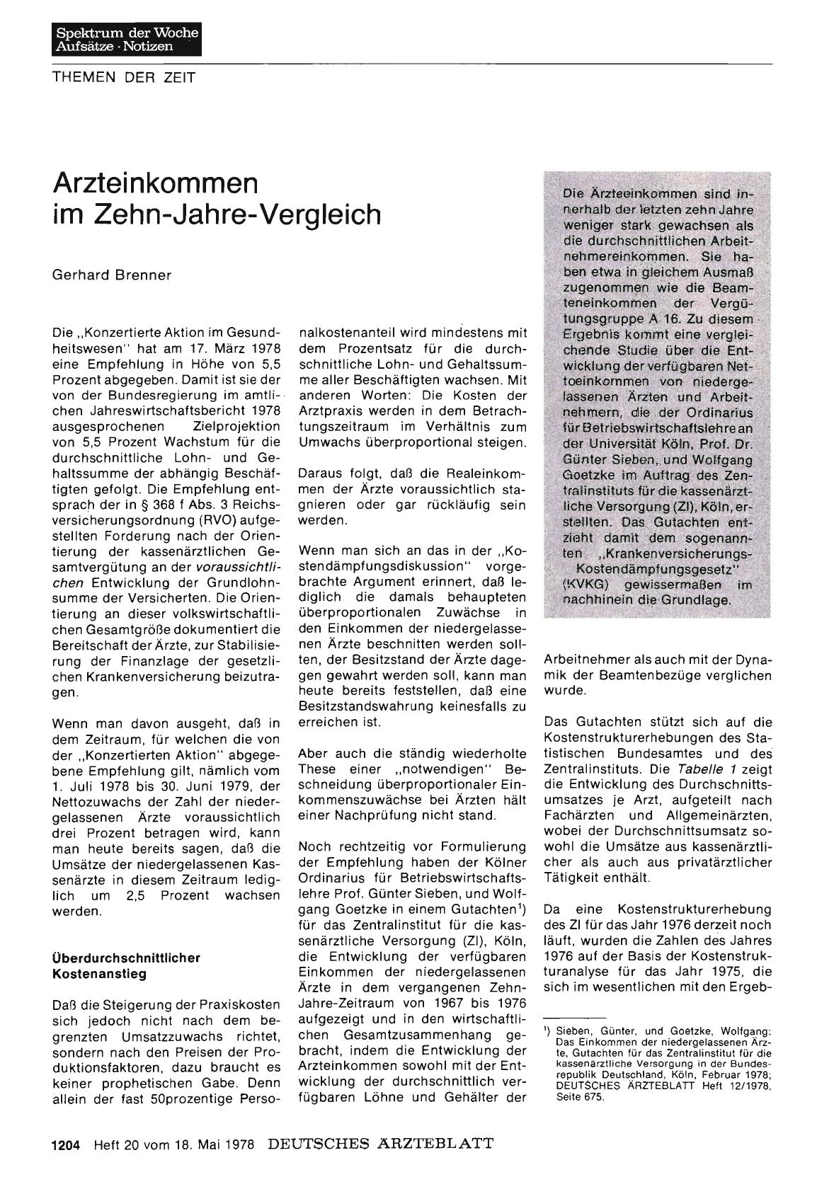 Vorschauseite 1: Arzteinkommen im Zehn-Jahre-Vergleich