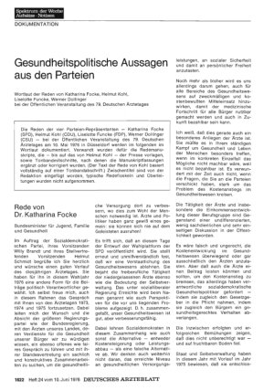 Vorschauseite 1: Gesundheitspolitische Aussagen aus den Parteien: Wortlaut der Reden von Katharina Focke, Helmut Kohl, Liselotte Funcke, Werner Dollinger bei der Öffentlichen Veranstaltung des 79.…