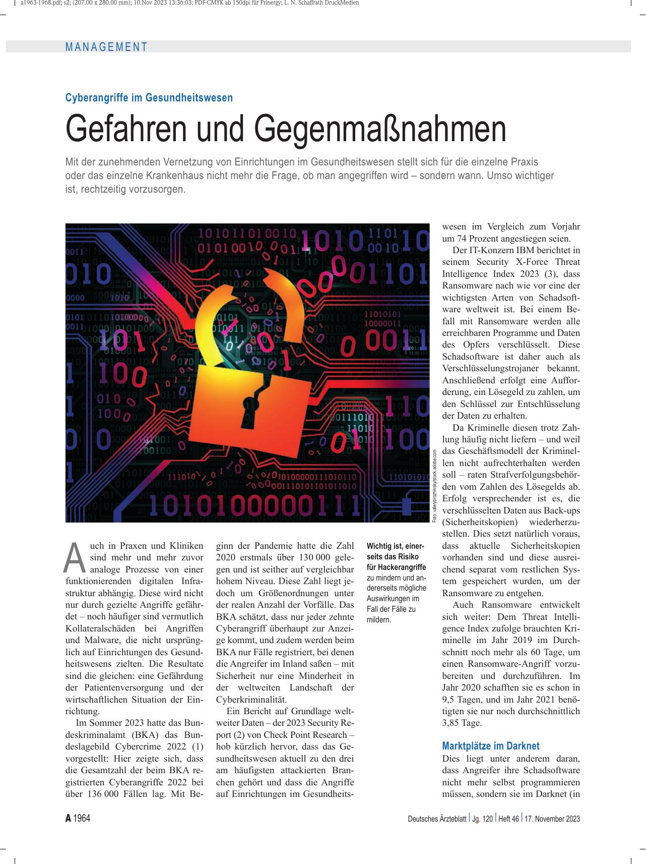 Vorschauseite 1: Cyberangriffe im Gesundheitswesen: Gefahren und Gegenmaßnahmen