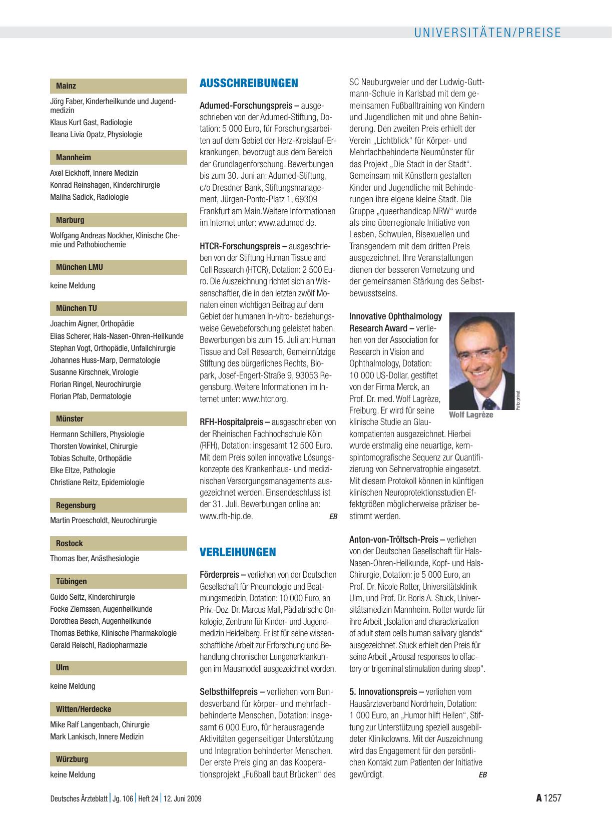 Vorschauseite 1: Verleihungen