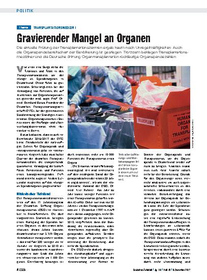 Vorschauseite 1: Transplantationsmedizin I: Gravierender Mangel an Organen
