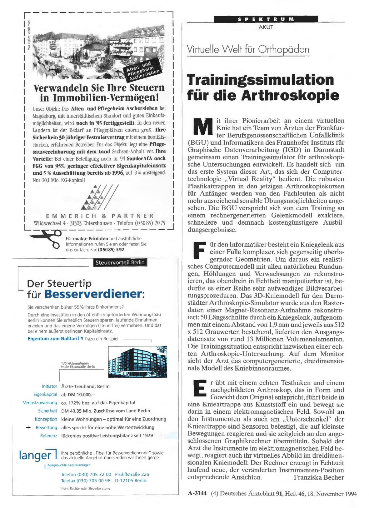 Vorschauseite 1: Virtuelle Welt für Orthopäden: Trainingssimulation für die Arthroskopie