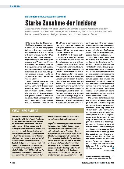 Vorschauseite 1: Clostridium-difficile-assoziierte Diarrhö: Starke Zunahme der Inzidenz