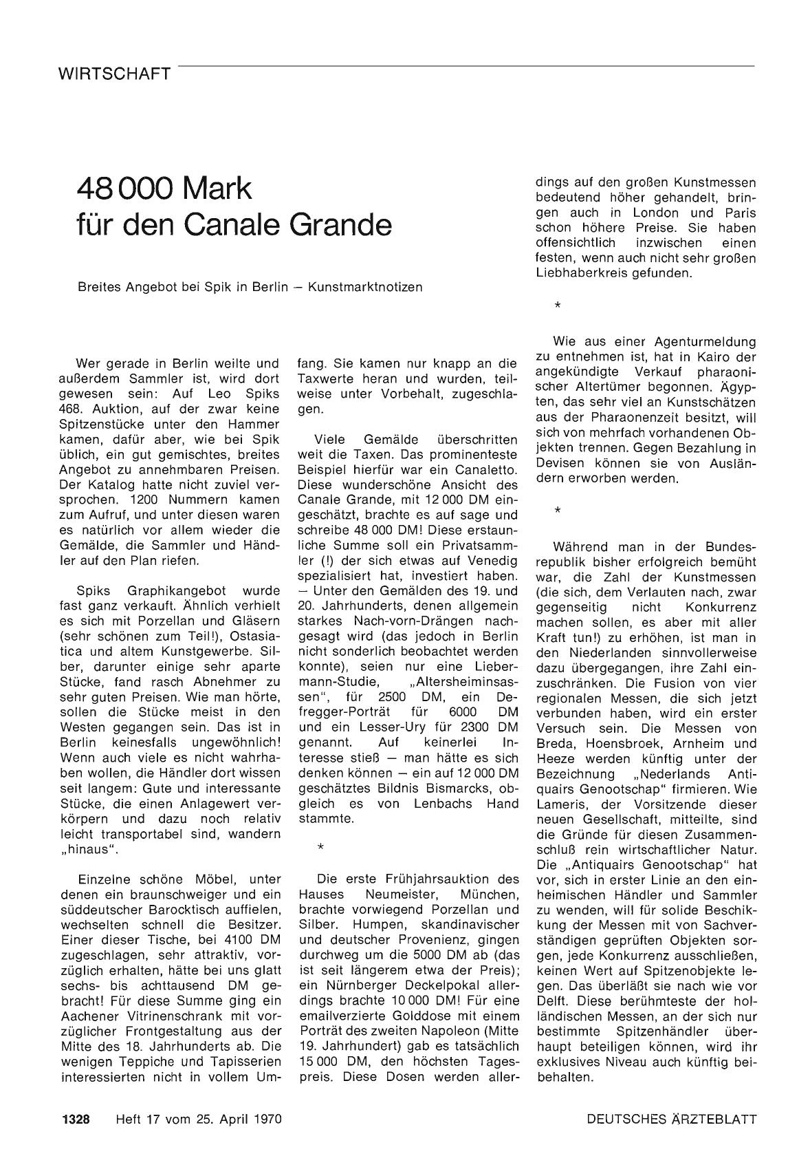 Vorschauseite 1: 48 000 Mark für den Canale Grande