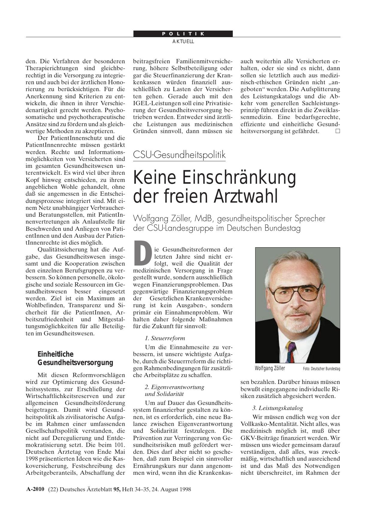 Vorschauseite 1: CSU-Gesundheitspolitik: Keine Einschränkung der freien Arztwahl