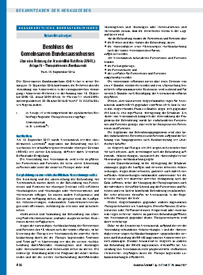 Vorschauseite 1: Beschluss des Gemeinsamen Bundesausschusses über eine Änderung der Arzneimittel-Richtlinie (AM-RL): Anlage IV – Therapiehinweis Alemtuzumab
