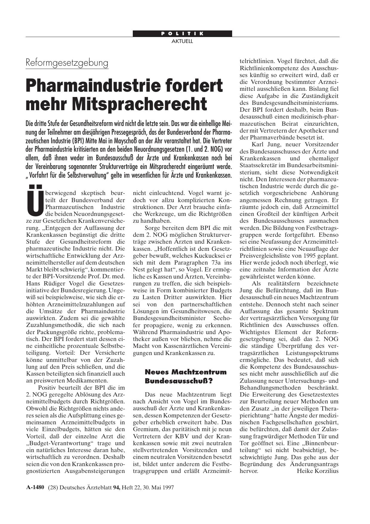 Vorschauseite 1: Reformgesetzgebung: Pharmaindustrie fordert mehr Mitspracherecht