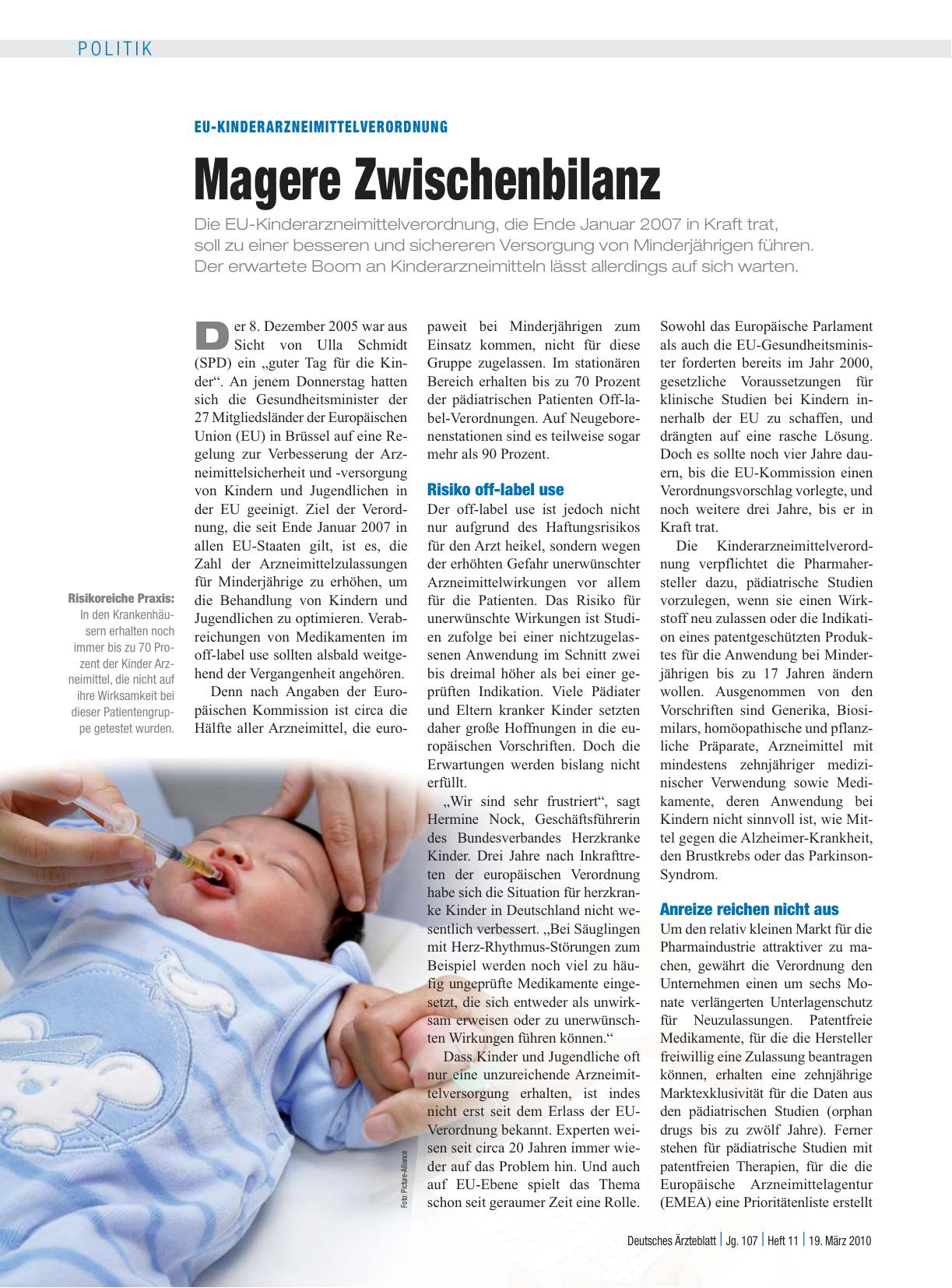 Vorschauseite 1: EU-Kinderarzneimittelverordnung: Magere Zwischenbilanz