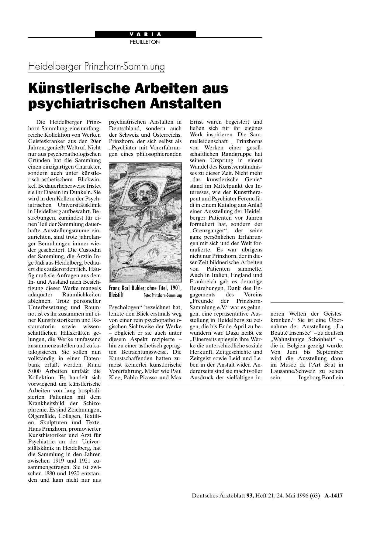 Vorschauseite 1: Heidelberger Prinzhorn-Sammlung: Künstlerische Arbeiten aus psychiatrischen Anstalten