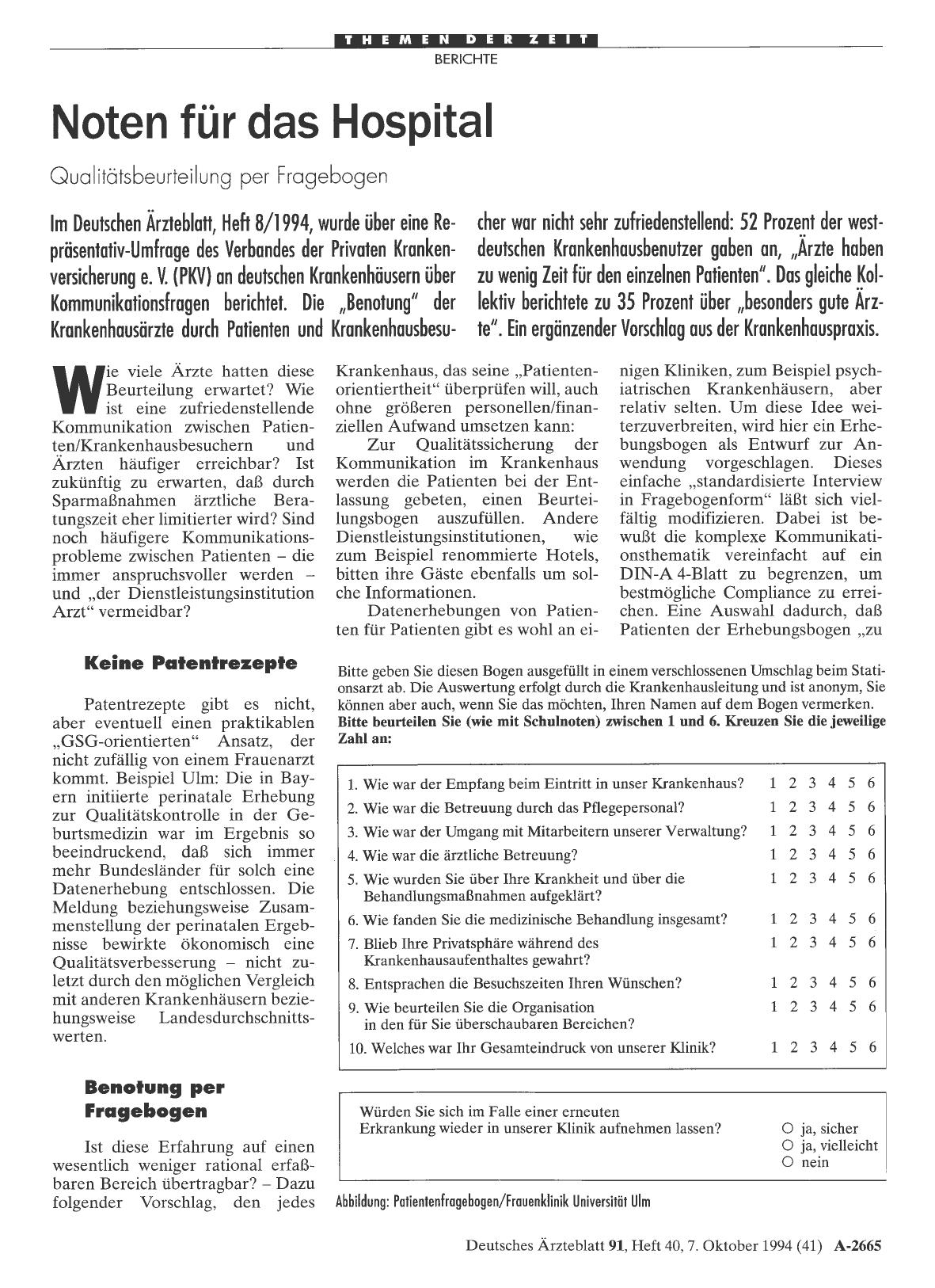 Vorschauseite 1: Noten für das Hospital