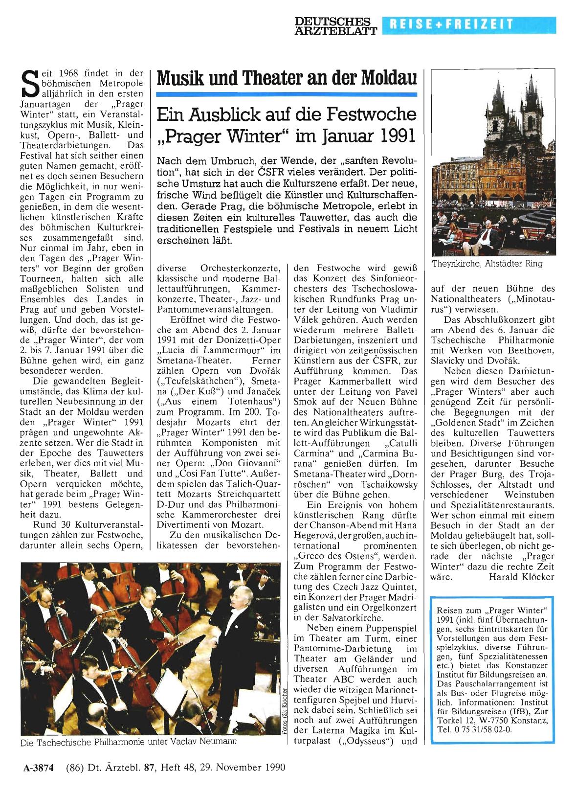Vorschauseite 1: Musik und Theater an der Moldau: Ein Ausblick auf die Festwoche „Prager Winter“ im Januar 1991