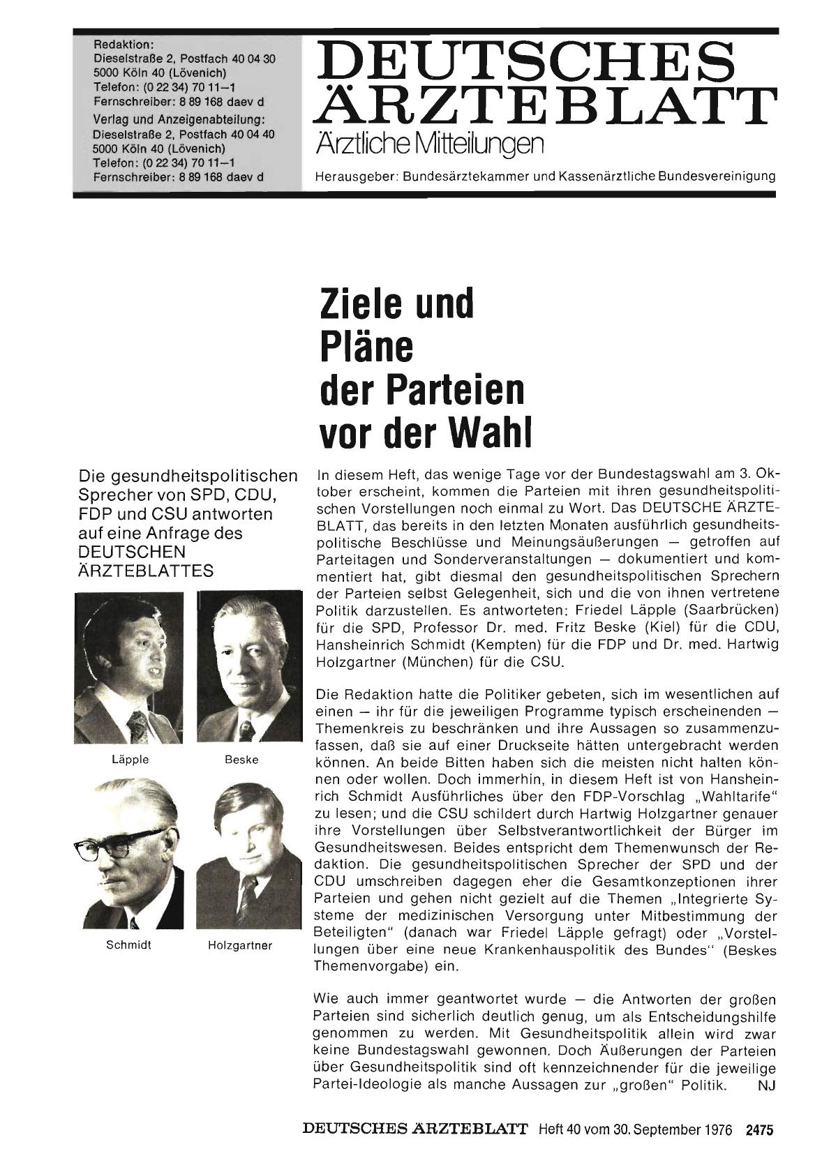 Vorschauseite 1: Ziele und Pläne der Parteien vor der Wahl