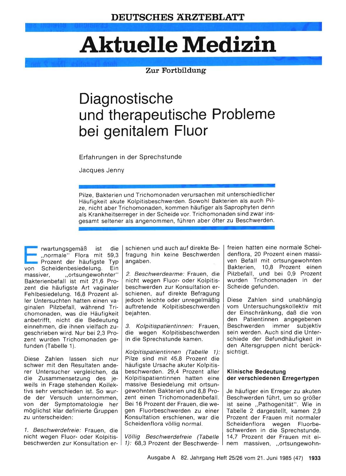 Vorschauseite 1: Diagnostische und therapeutische Probleme bei genitalem Fluor
