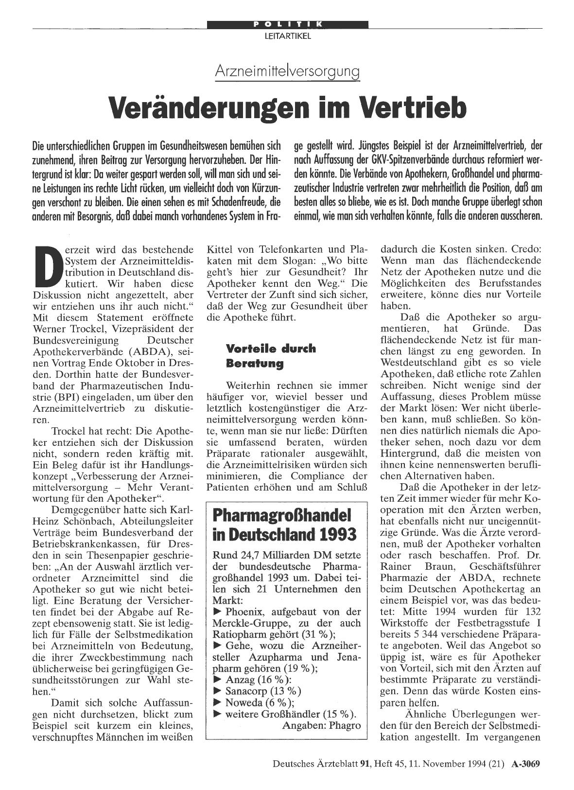 Vorschauseite 1: Arzneimittelversorgung: Veränderungen im Vertrieb
