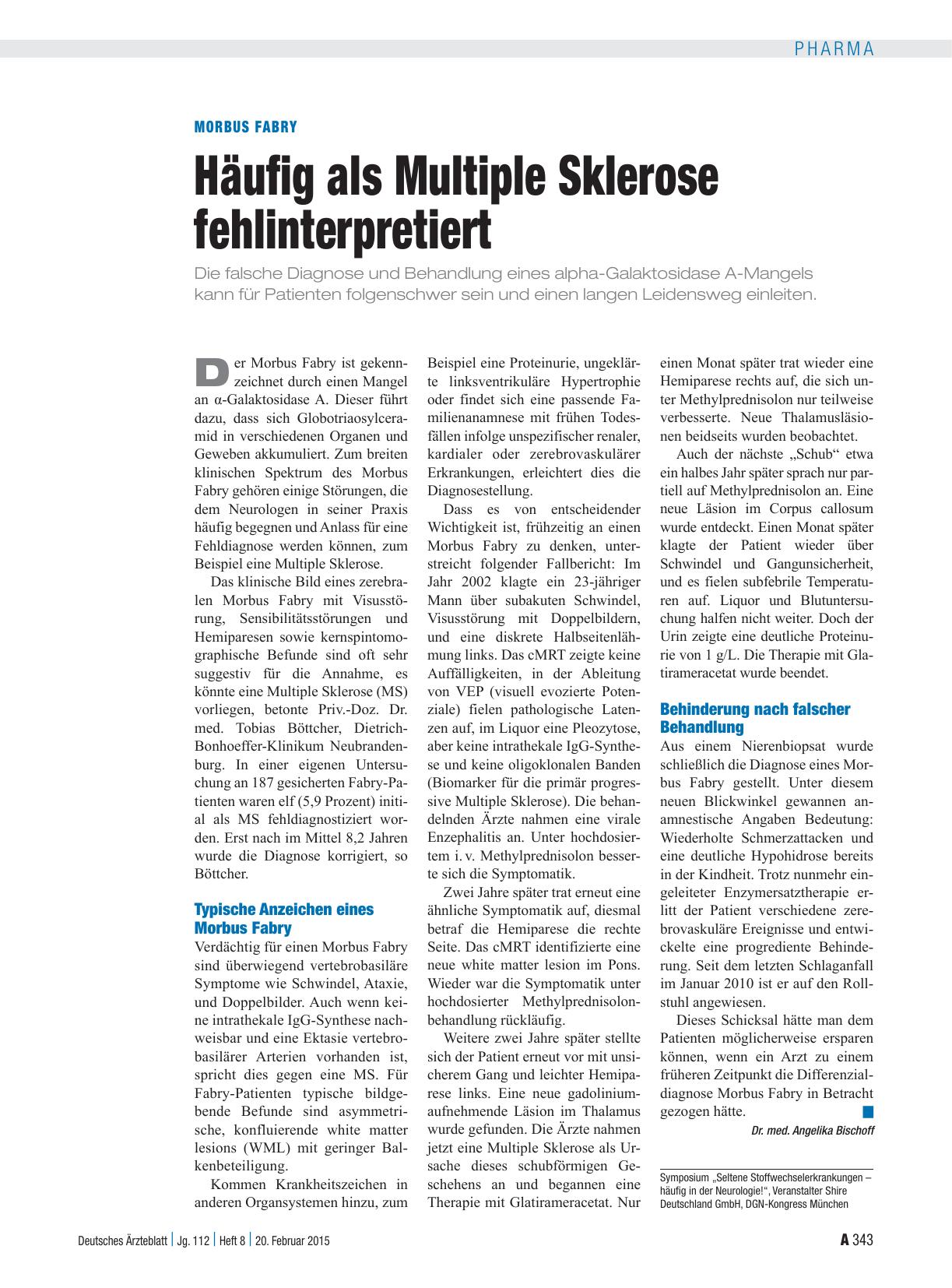 Vorschauseite 1: Morbus Fabry: Häufig als Multiple Sklerose fehlinterpretiert