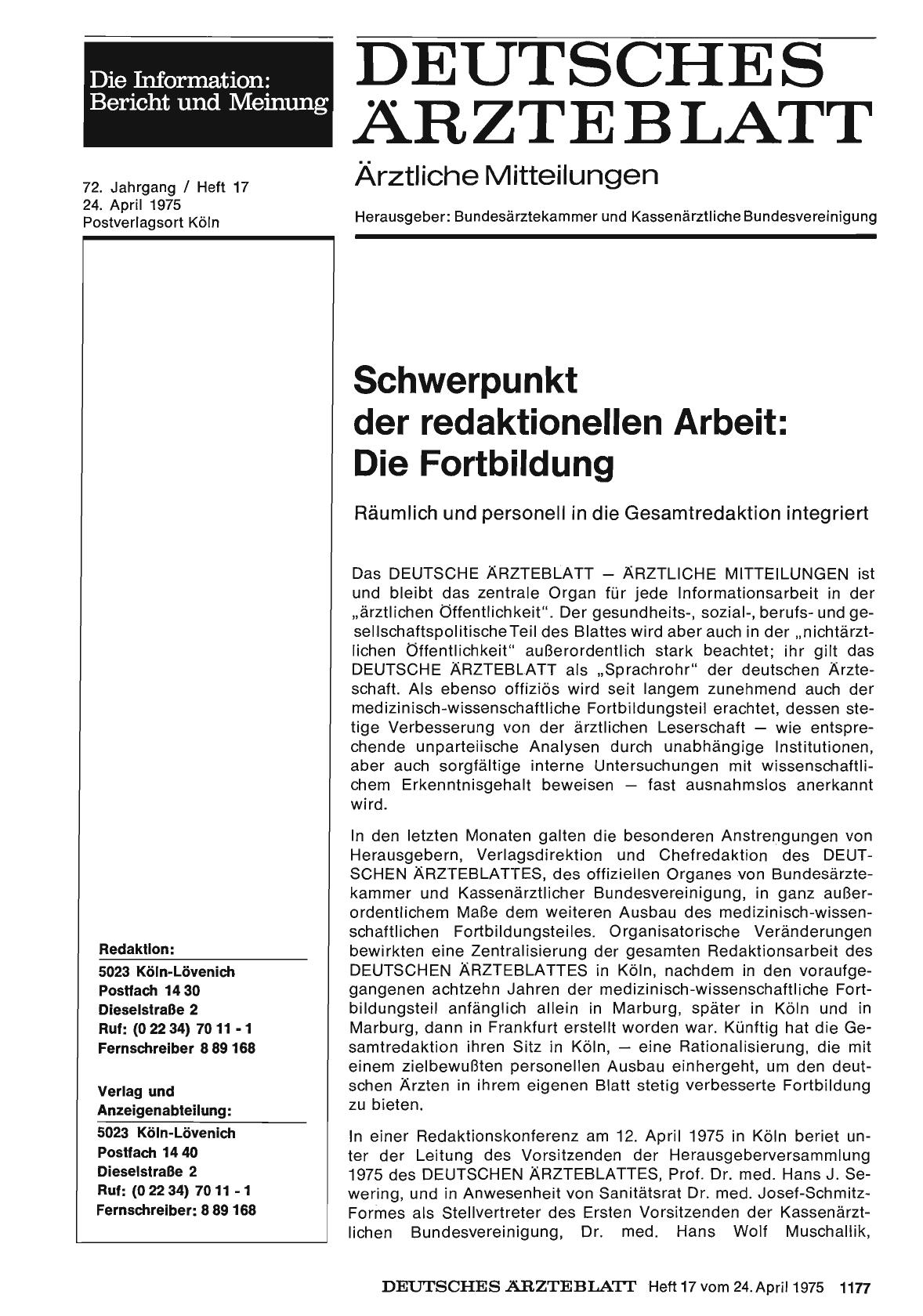 Vorschauseite 1: Schwerpunkt der redaktionellen Arbeit: Die Fortbildung