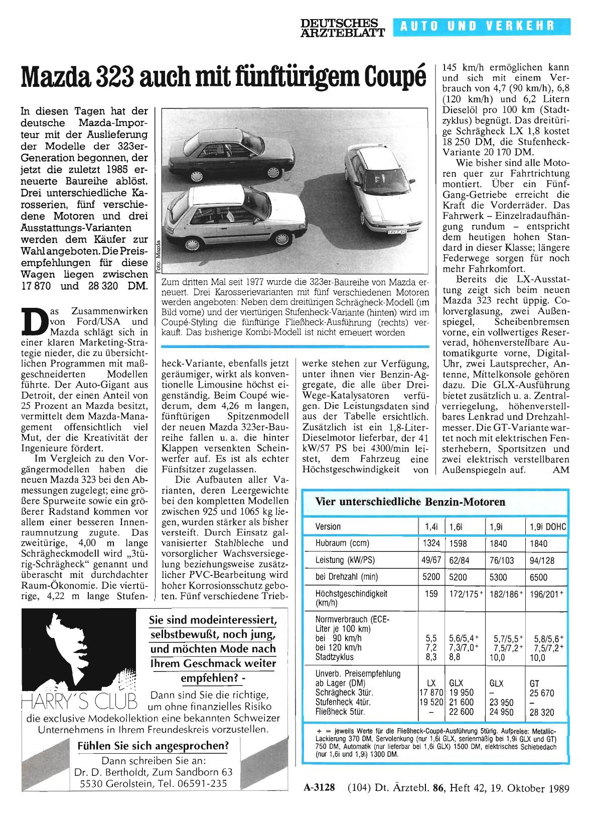 Vorschauseite 1: Mazda 323 auch mit fünftürigem Coupé
