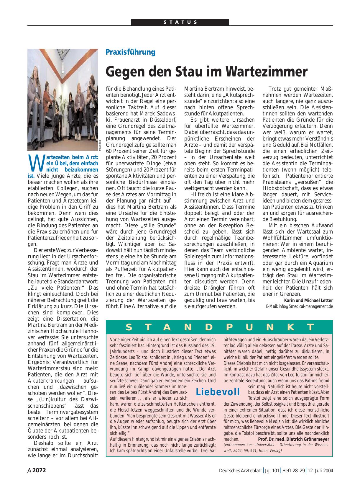 Vorschauseite 1: Praxisführung: Gegen den Stau im Wartezimmer