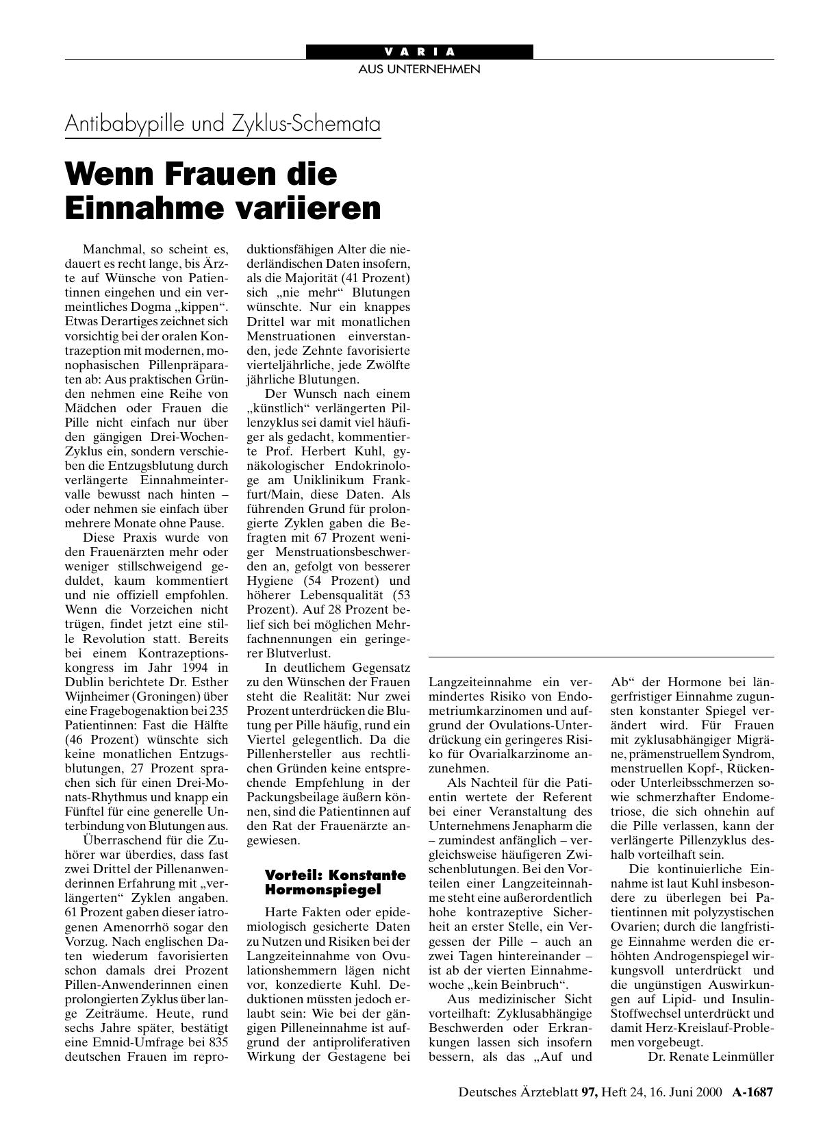 Vorschauseite 1: Antibabypille und Zyklus-Schemata: Wenn Frauen die Einnahme variieren