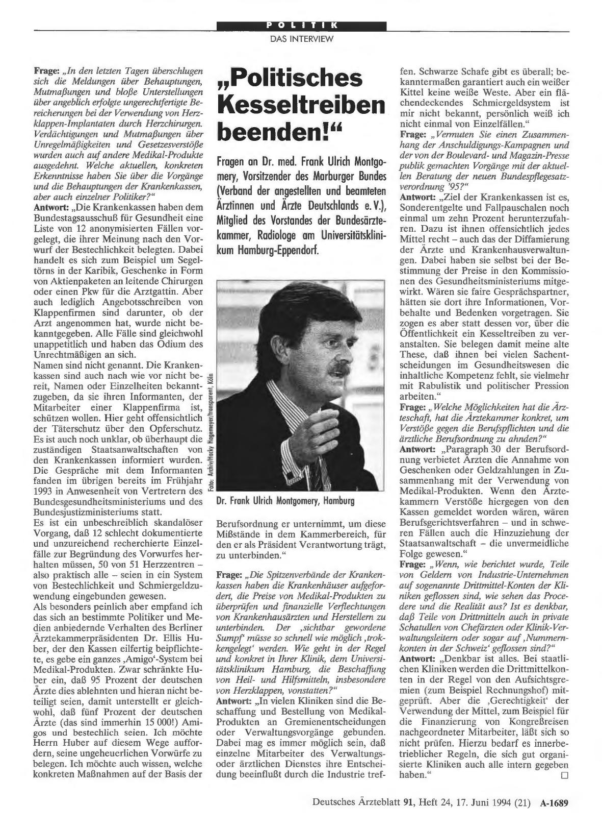 Vorschauseite 1: „Politisches Kesseltreiben beenden! “