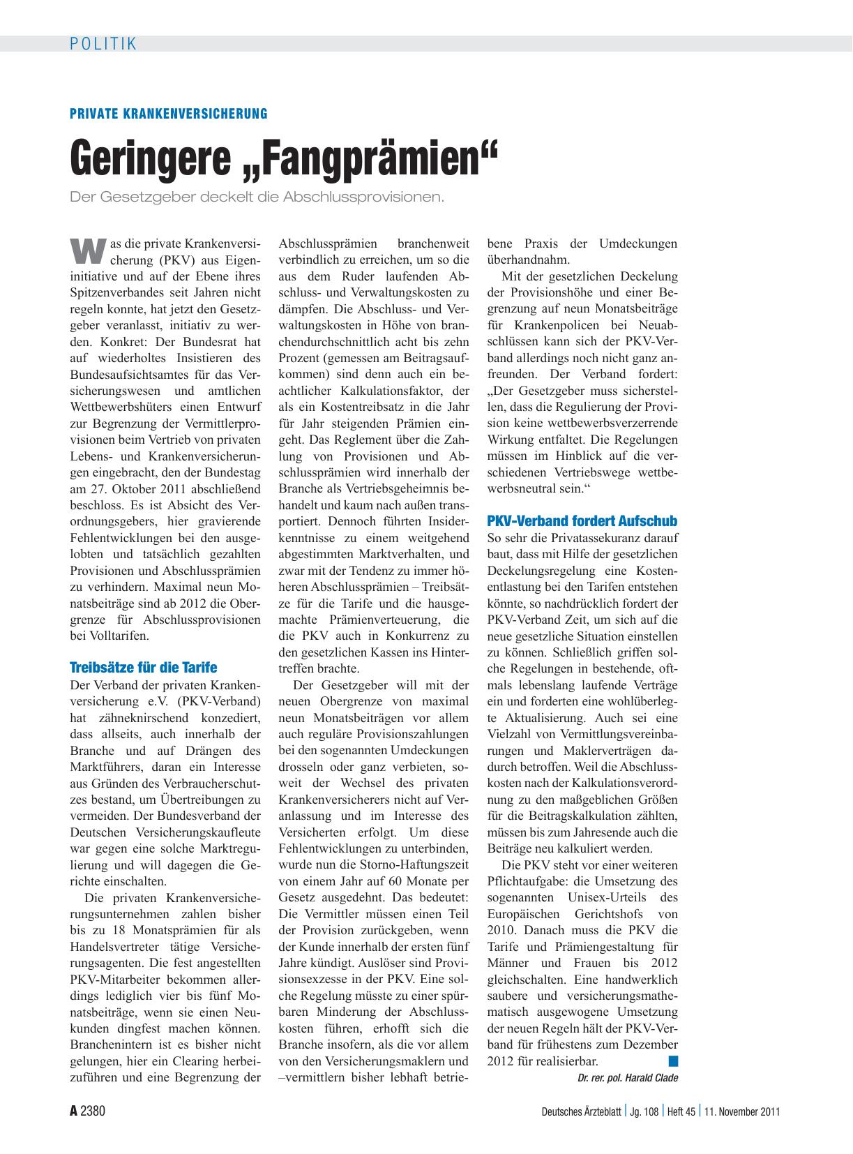 Vorschauseite 1: Private Krankenversicherung: Geringere „Fangprämien“