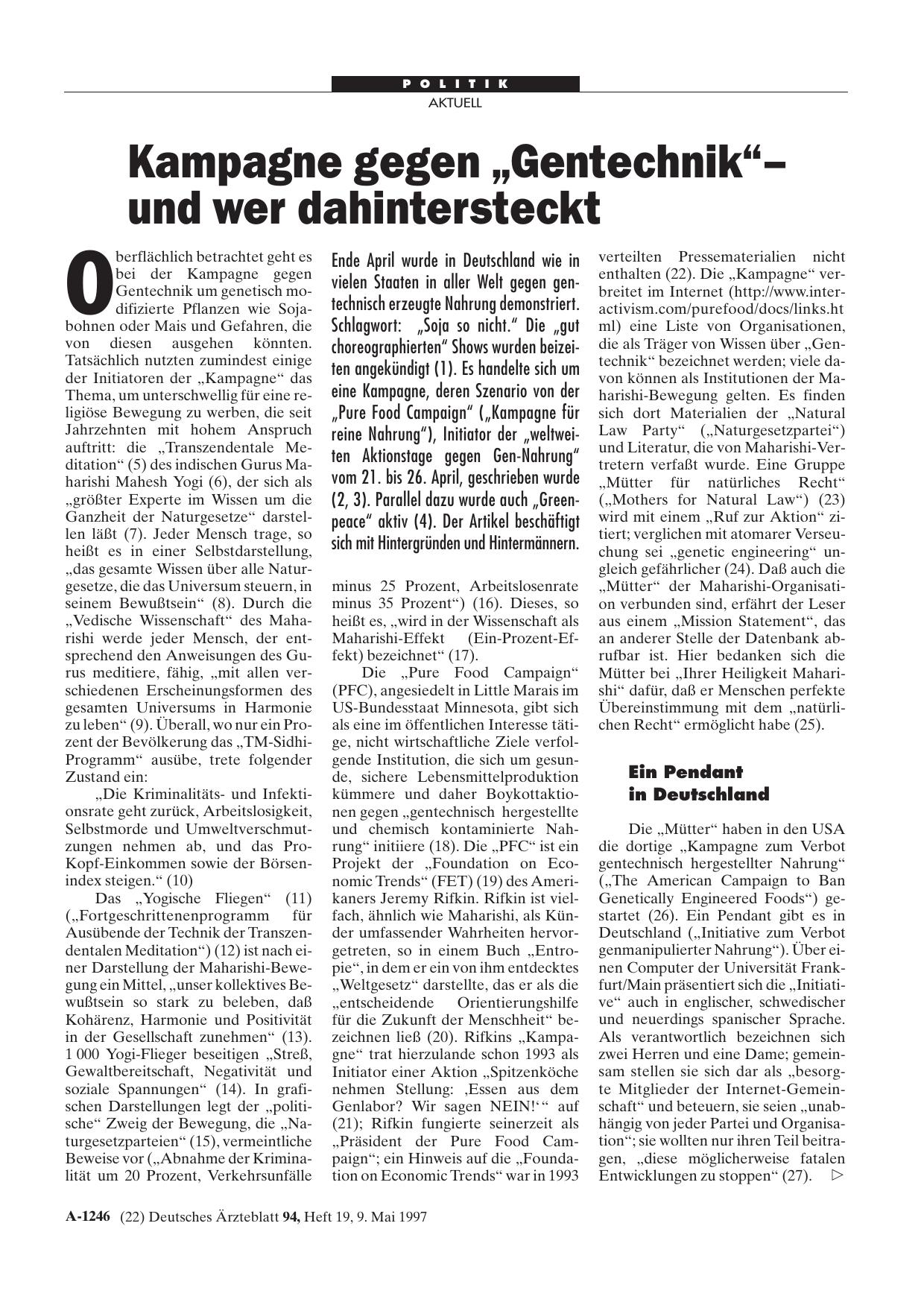 Vorschauseite 1: Kampagne gegen „Gentechnik“ -und wer dahintersteckt