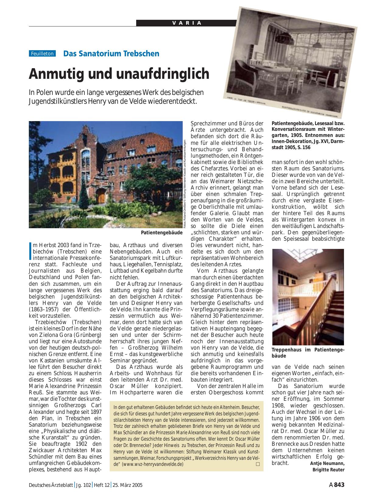 Vorschauseite 1: Das Sanatorium Trebschen: Anmutig und unaufdringlich