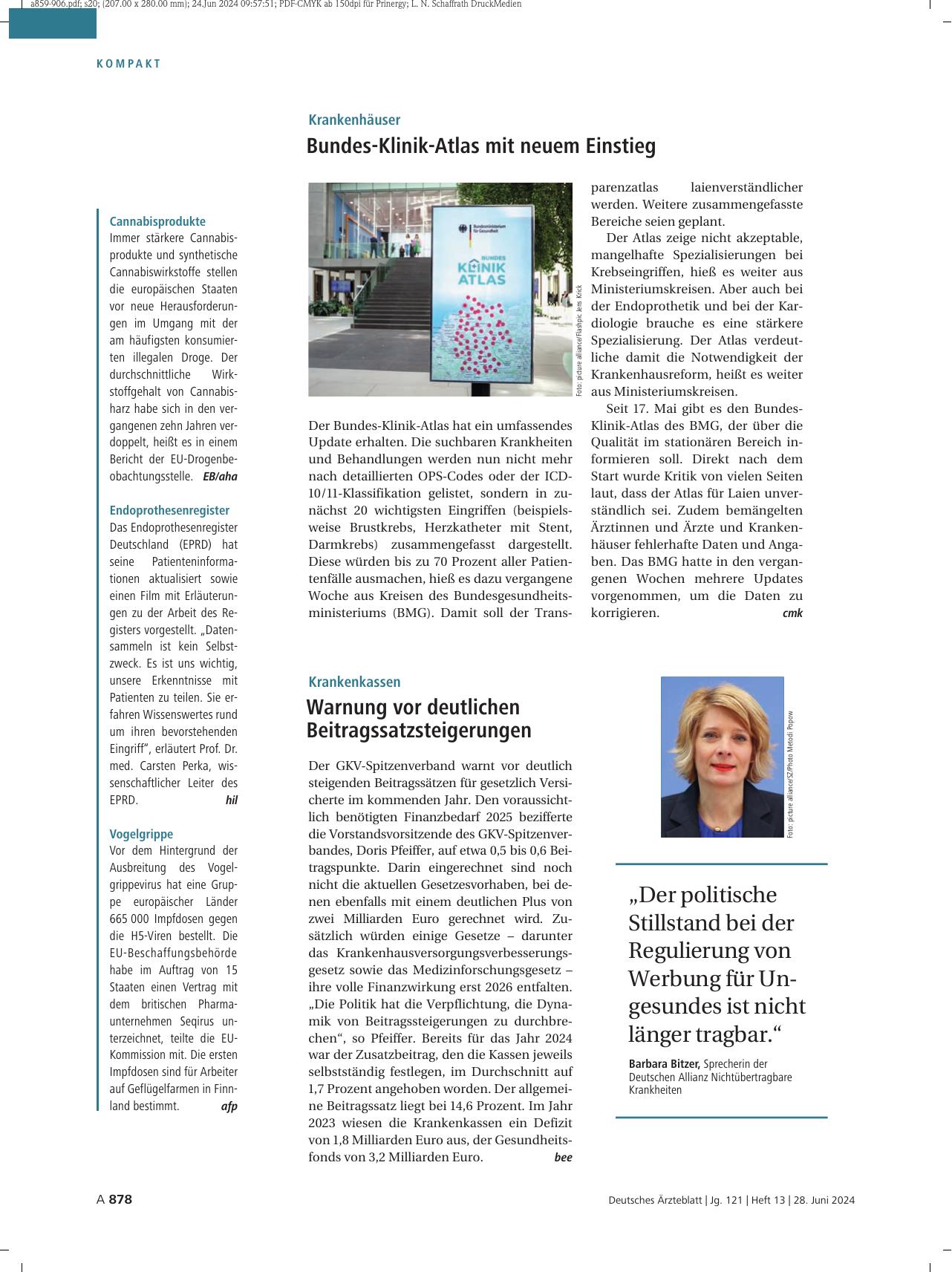 Vorschauseite 1: Cannabisprodukte / Endoprothesenregister / Vogelgrippe