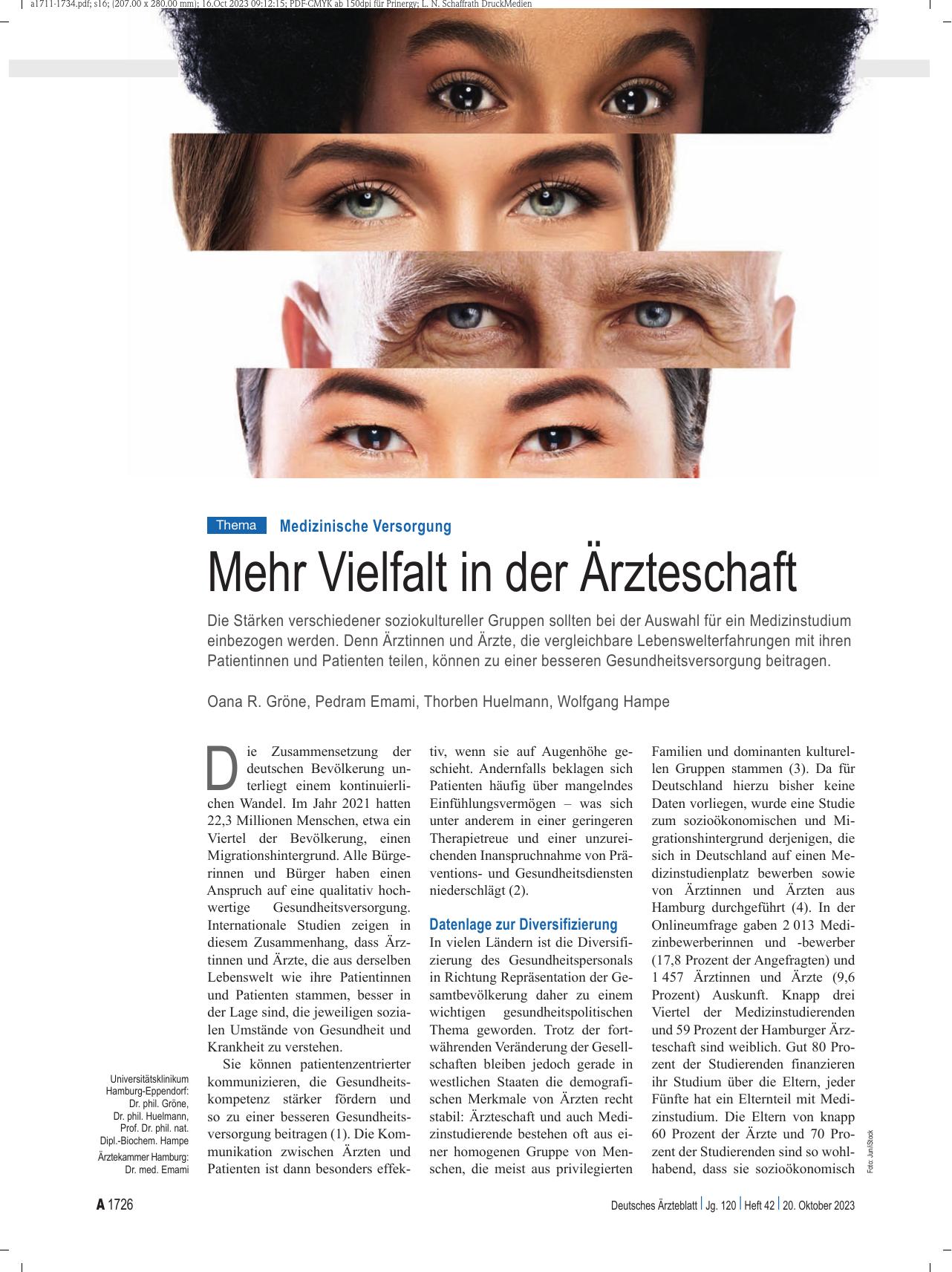 Vorschauseite 1: Medizinische Versorgung: Mehr Vielfalt in der Ärzteschaft