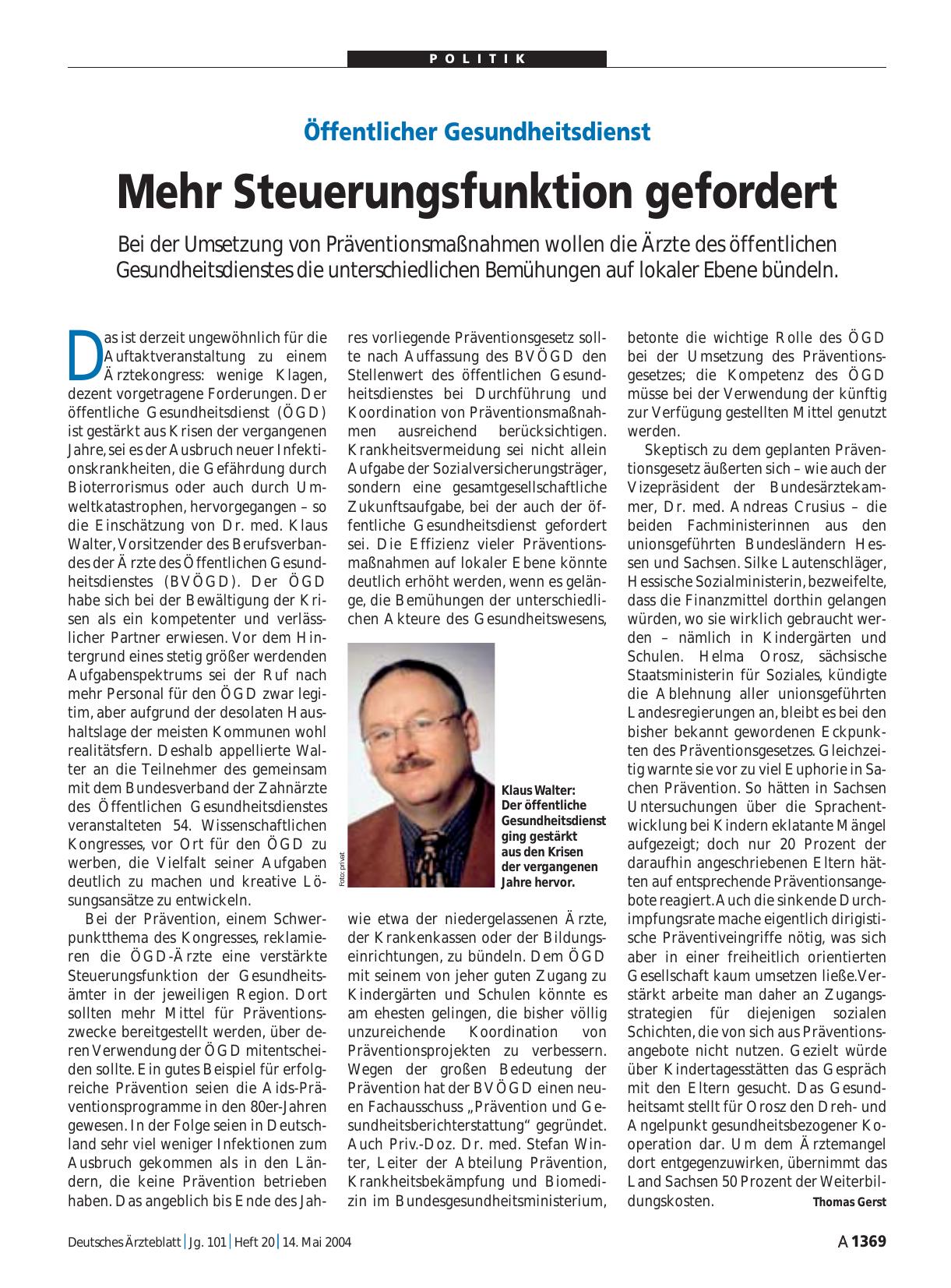 Vorschauseite 1: Öffentlicher Gesundheitsdienst: Mehr Steuerungsfunktion gefordert