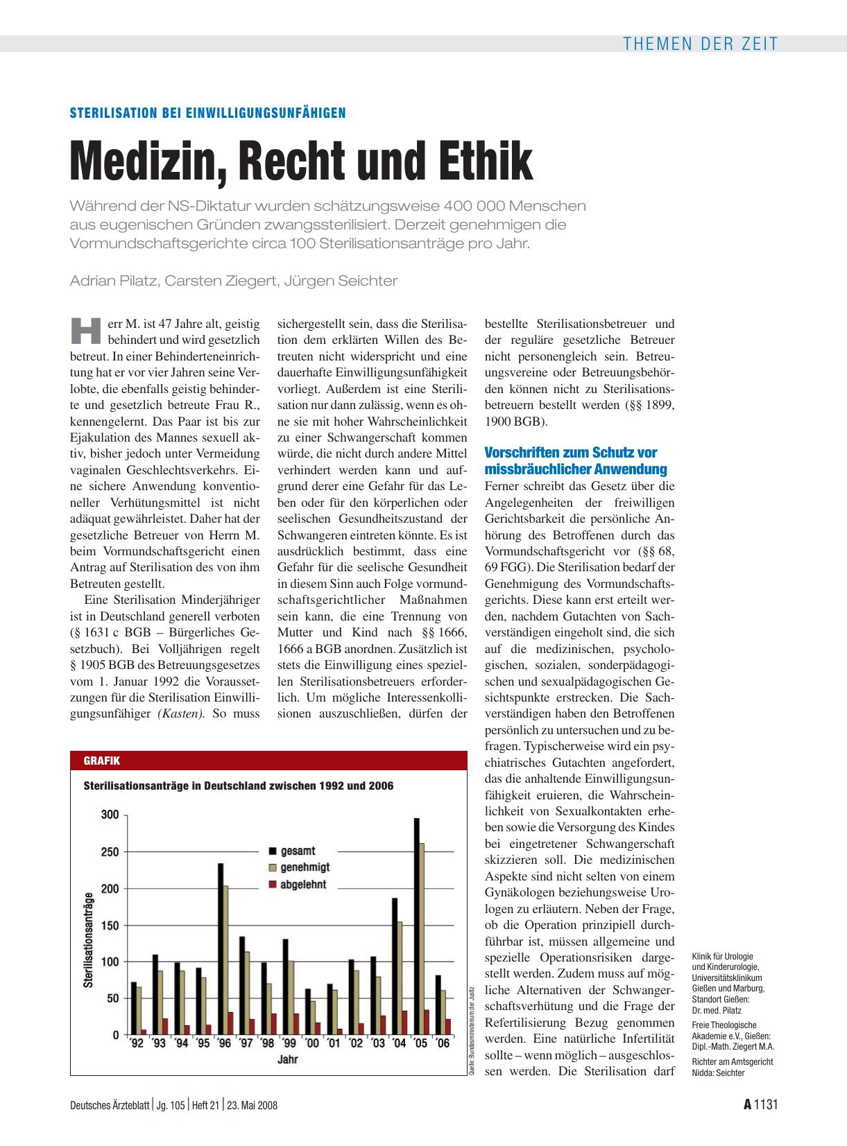 Vorschauseite 1: Sterilisation bei Einwilligungsunfähigen: Medizin, Recht und Ethik