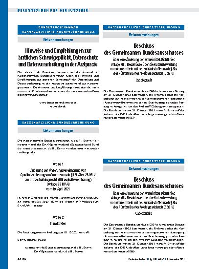 Vorschauseite 1: Hinweise und Empfehlungen zur ärztlichen Schweigepflicht, Datenschutz und Datenverarbeitung in der Arztpraxis