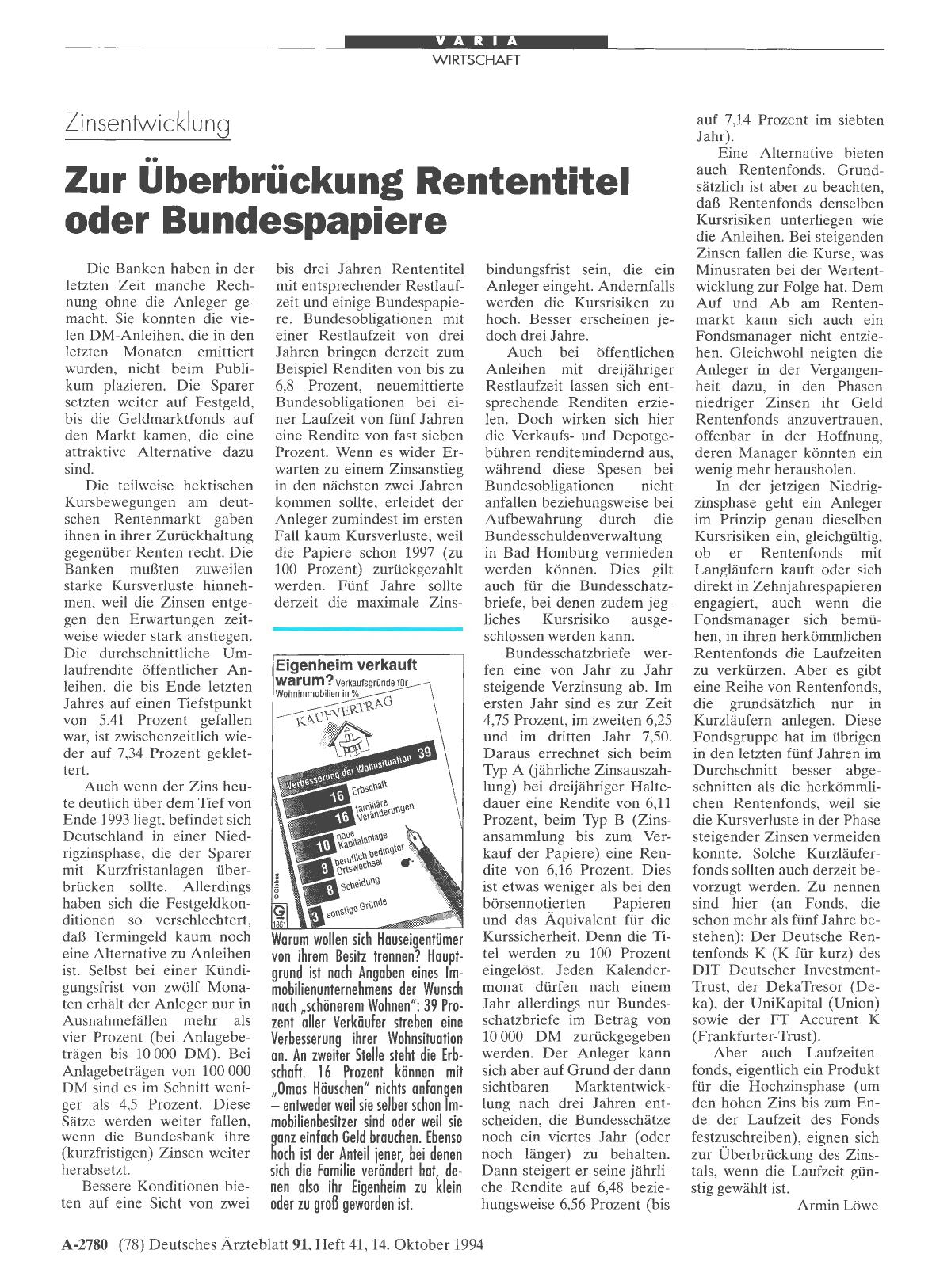 Vorschauseite 1: Zinsentwicklung. Zur Überbrückung Rententitel oder Bundespapiere