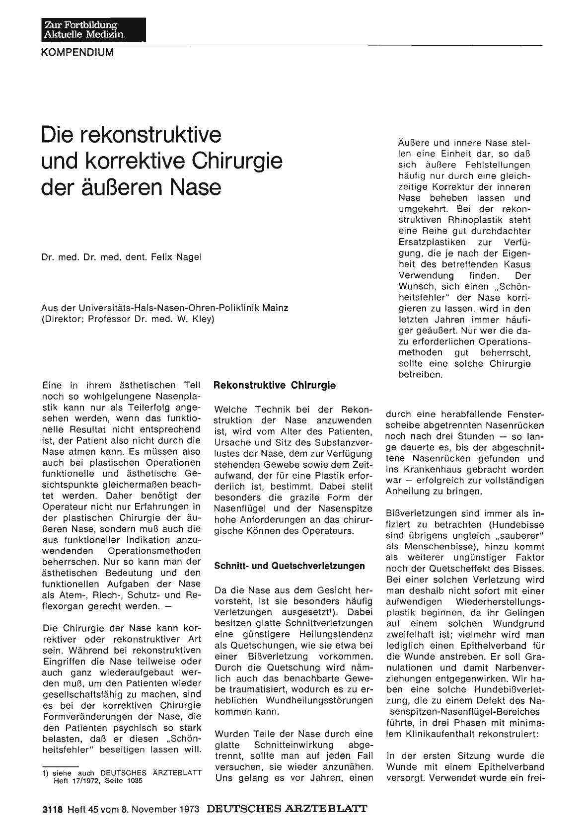 Vorschauseite 1: Die rekonstruktive und korrektive Chirurgie der äußeren Nase