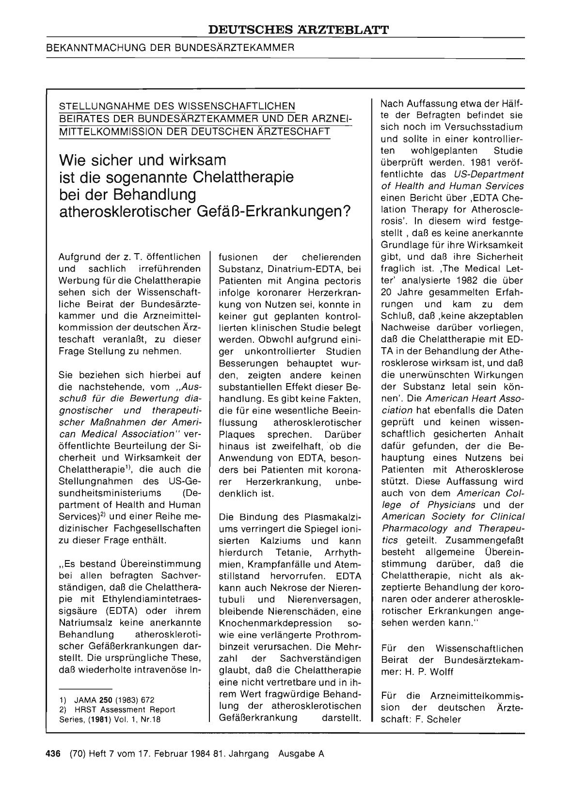 Vorschauseite 1: STELLUNGNAHME DES WISSENSCHAFTLICHEN BEIRATES DER BUNDESÄRZTEKAMMER UND DER ARZNEIMITTELKOMMISSION DER DEUTSCHEN ÄRZTESCHAFT Wie sicher und wirksam ist die sogenannte Chelattherap…