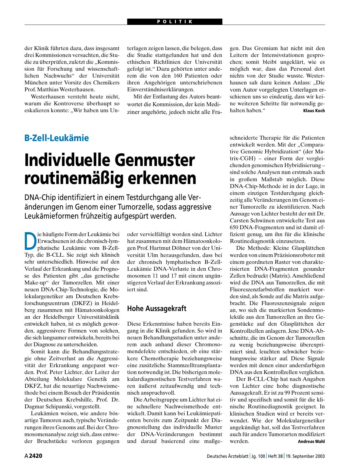 Vorschauseite 1: B-Zell-Leukämie: Individuelle Genmuster routinemäßig erkennen