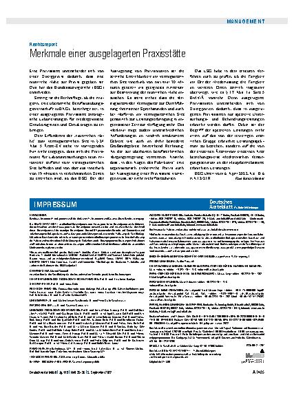 Vorschauseite 1: Rechtsreport: Merkmale einer ausgelagerten Praxisstätte