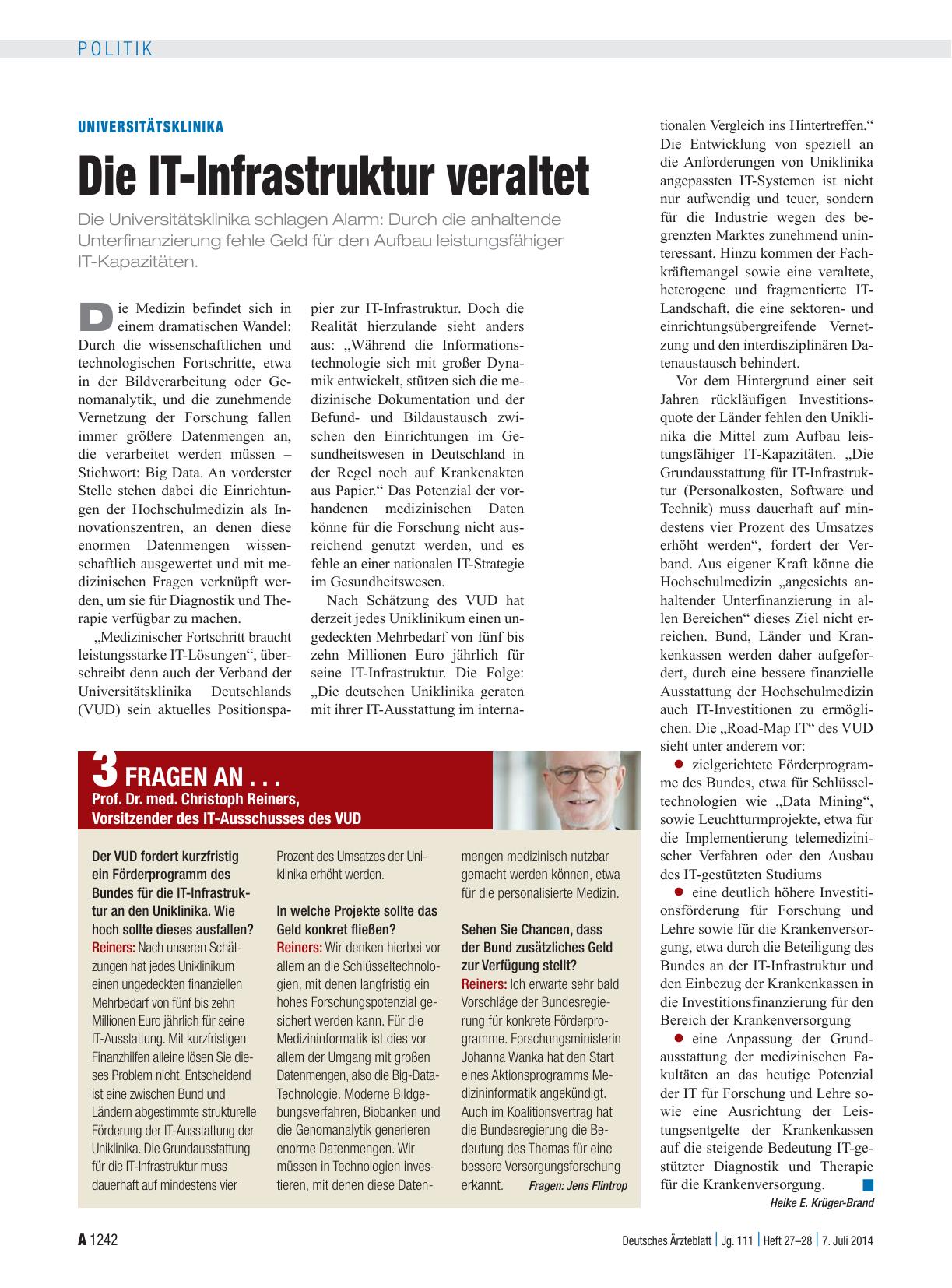 Vorschauseite 1: Universitätsklinika: Die IT-Infrastruktur veraltet