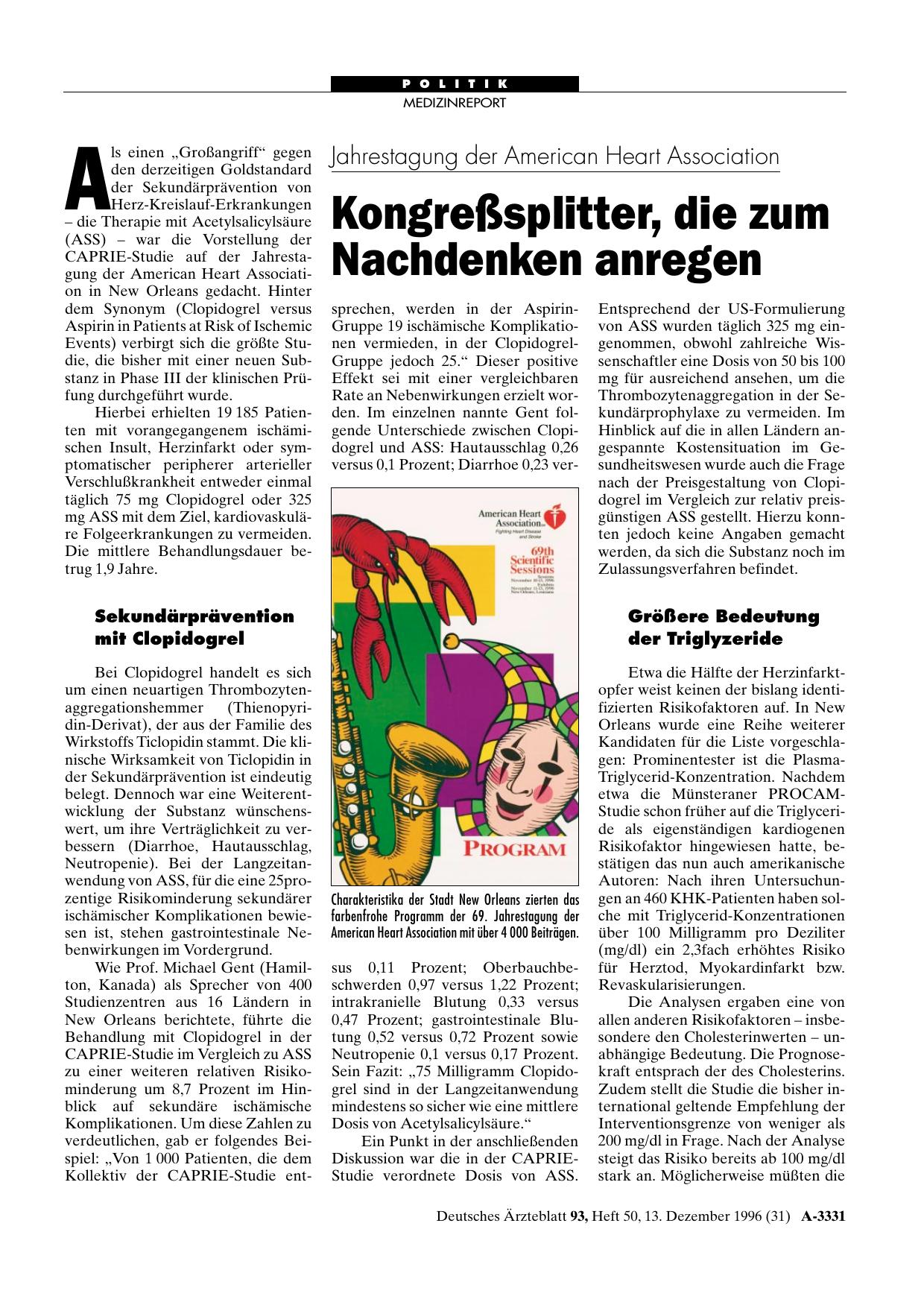 Vorschauseite 1: Jahrestagung der American Heart Association: Kongreßsplitter, die zum Nachdenken anregen