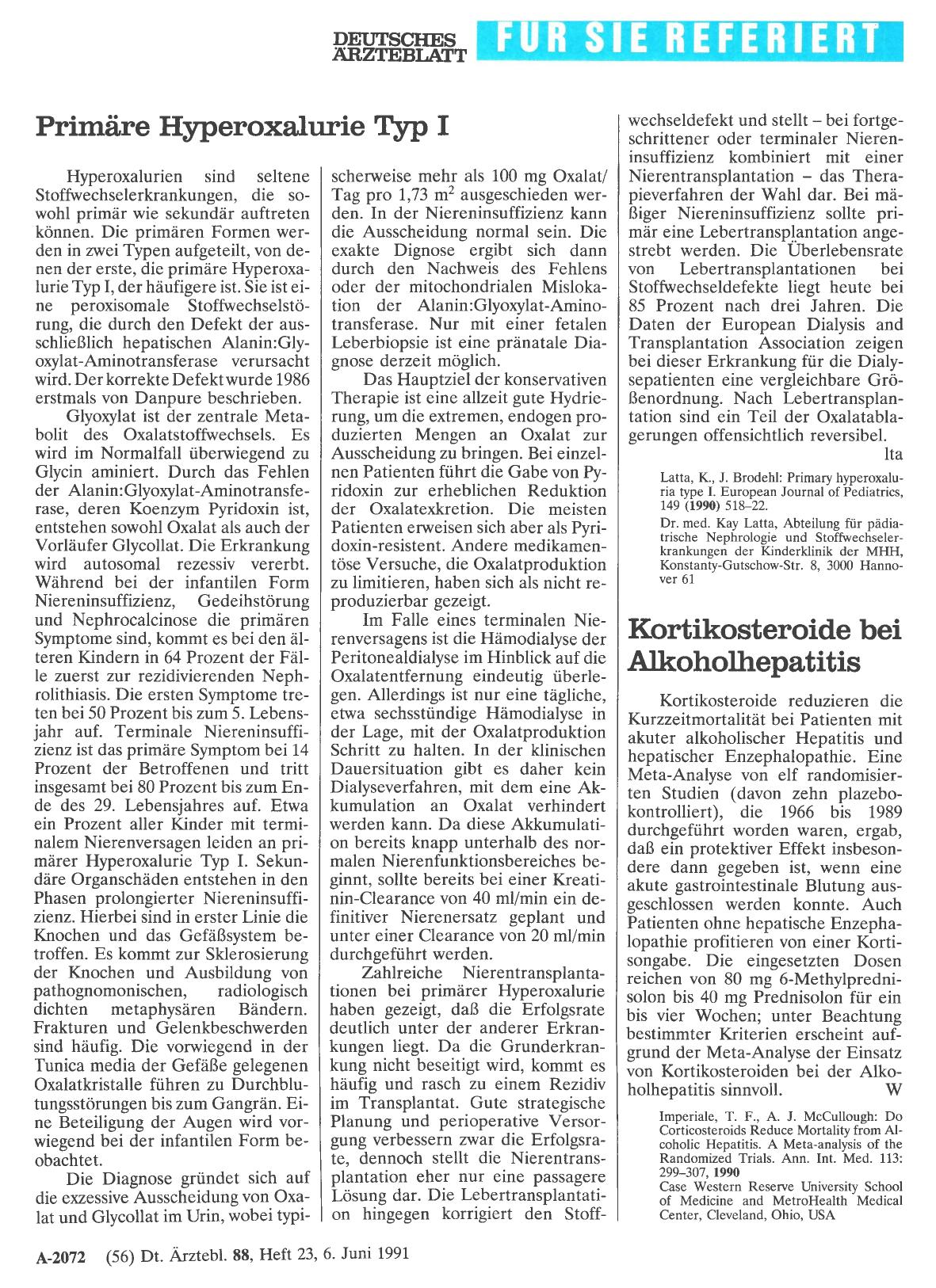 Vorschauseite 1: Primäre Hyperoxalurie Typ I