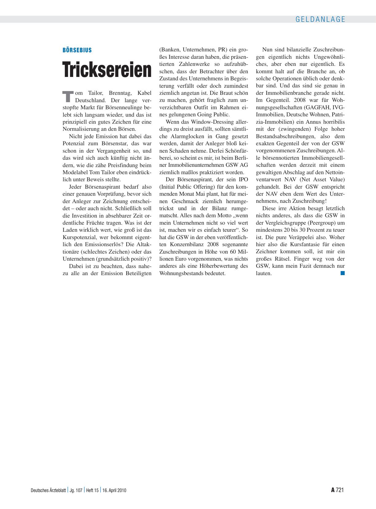 Vorschauseite 1: Börsebius: Tricksereien