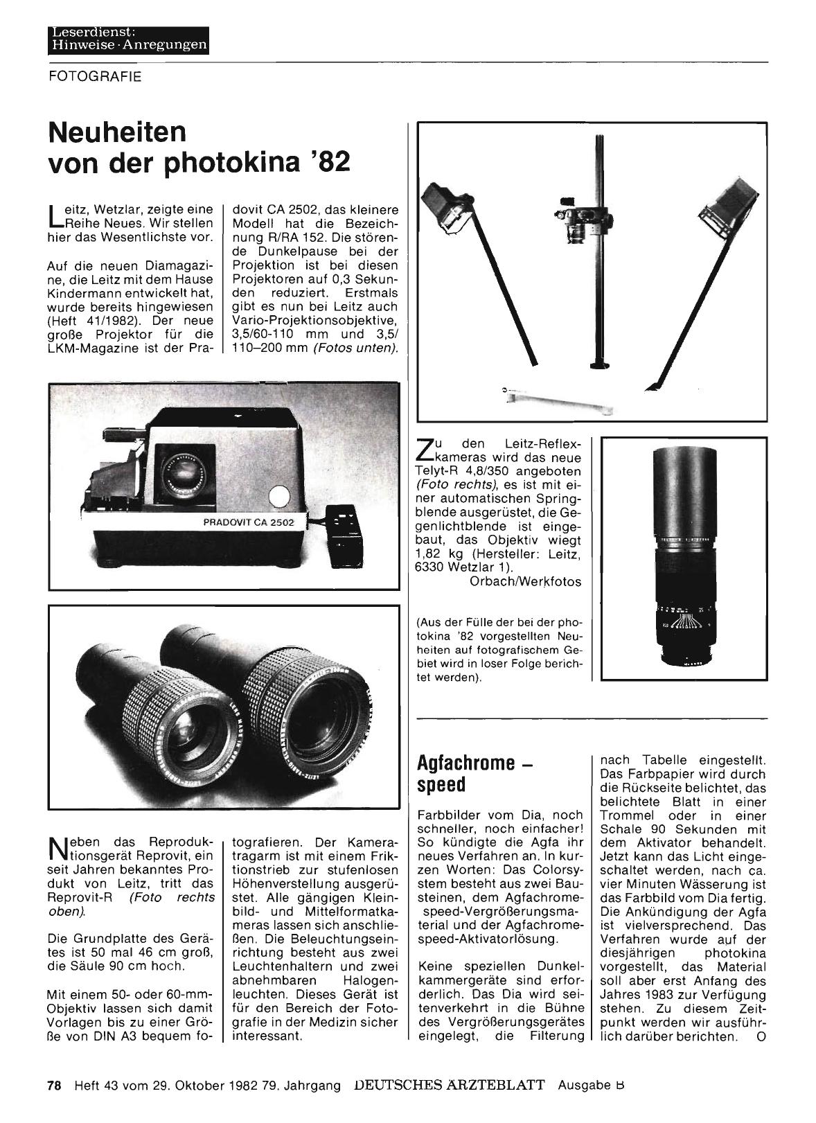 Vorschauseite 1: Neuheiten von der photokina '82