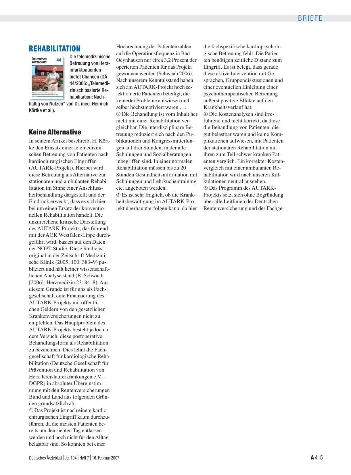 Vorschauseite 1: Rehabilitation: Keine Alternative