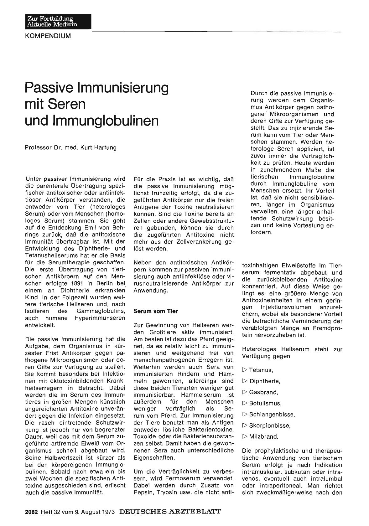 Vorschauseite 1: Passive Immunisierung mit Seren und Immunglobulinen