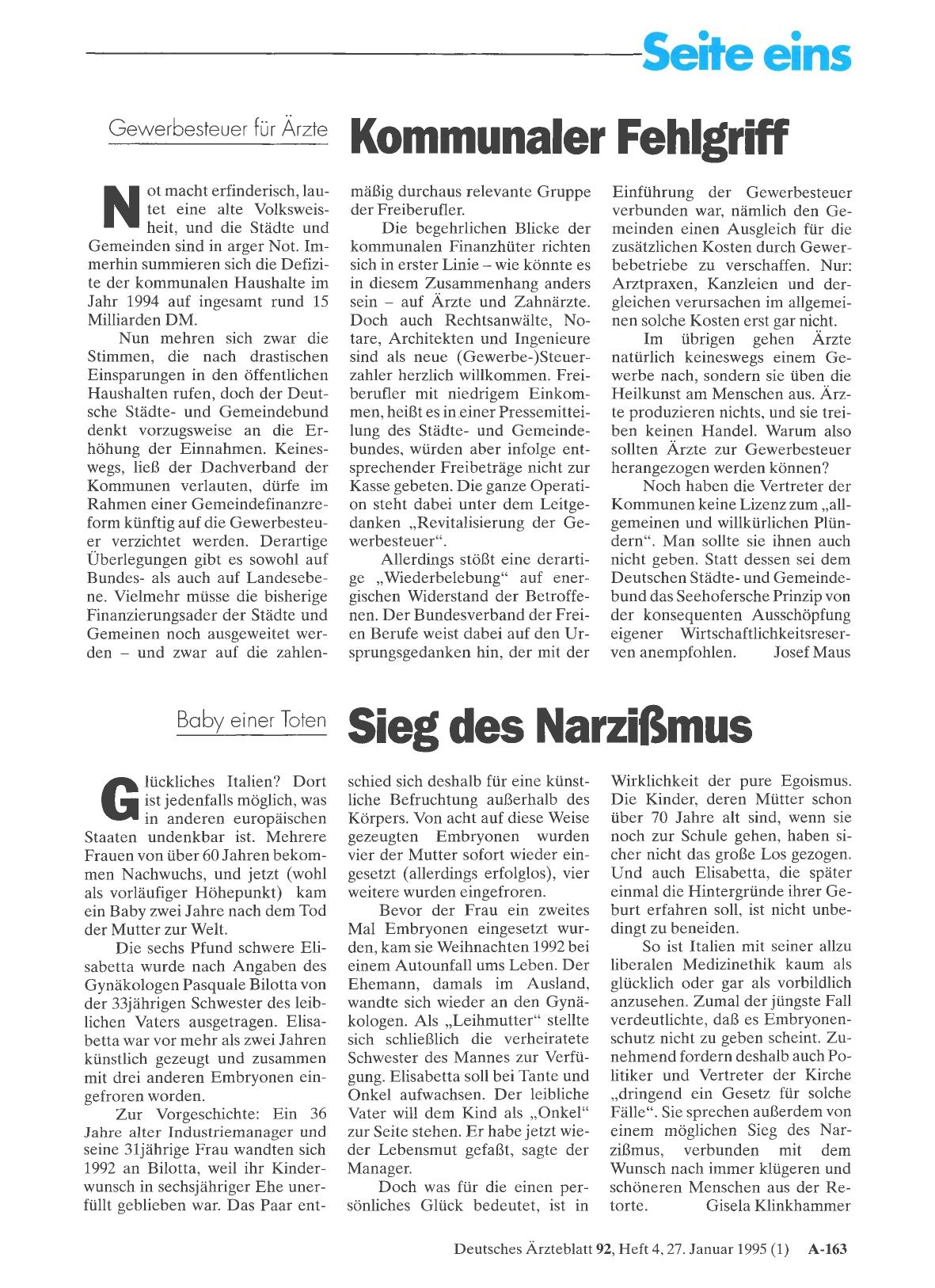 Vorschauseite 1: Baby einer Toten: Sieg des Narzißmus