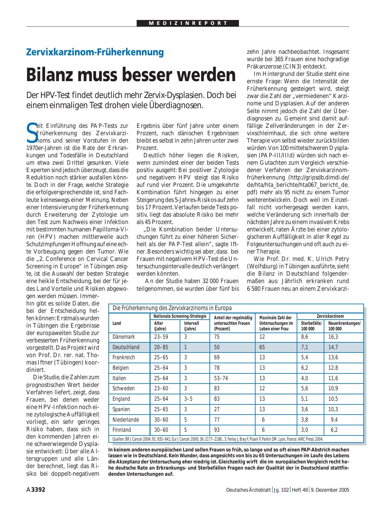 Vorschauseite 1: Zervixkarzinom-Früherkennung: Bilanz muss besser werden