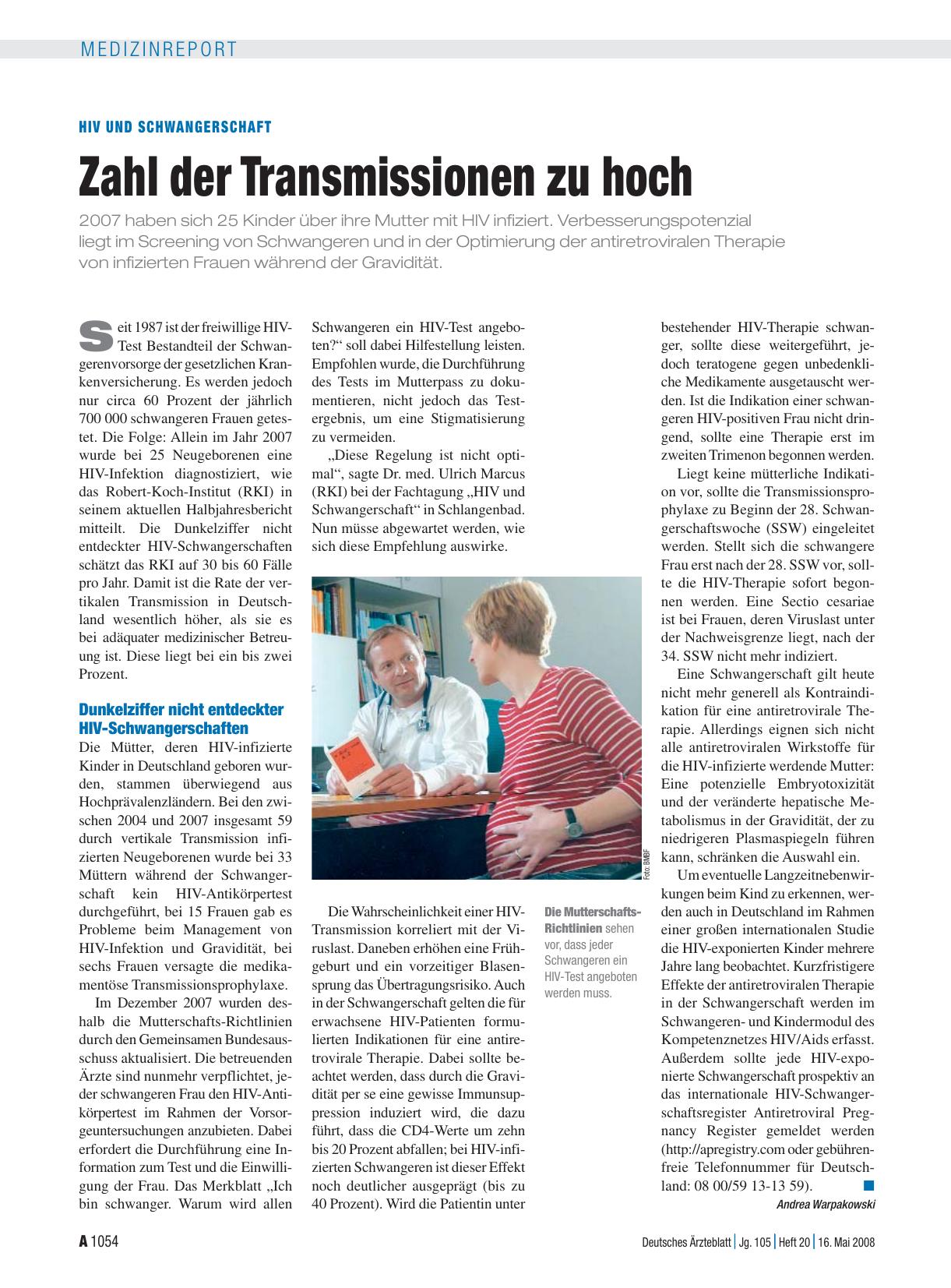 Vorschauseite 1: HIV und Schwangerschaft: Zahl der Transmissionen zu hoch
