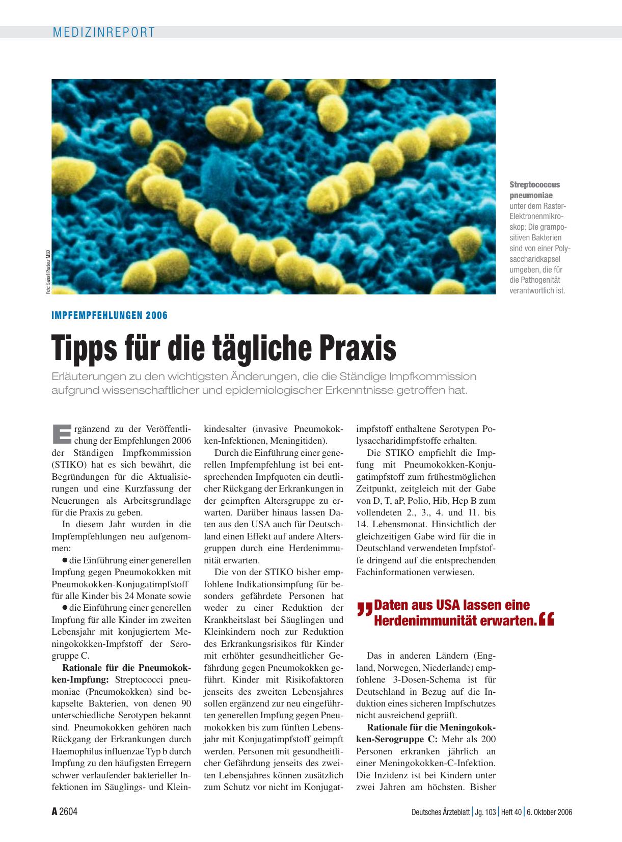 Vorschauseite 1: Impfempfehlungen 2006: Tipps für die tägliche Praxis