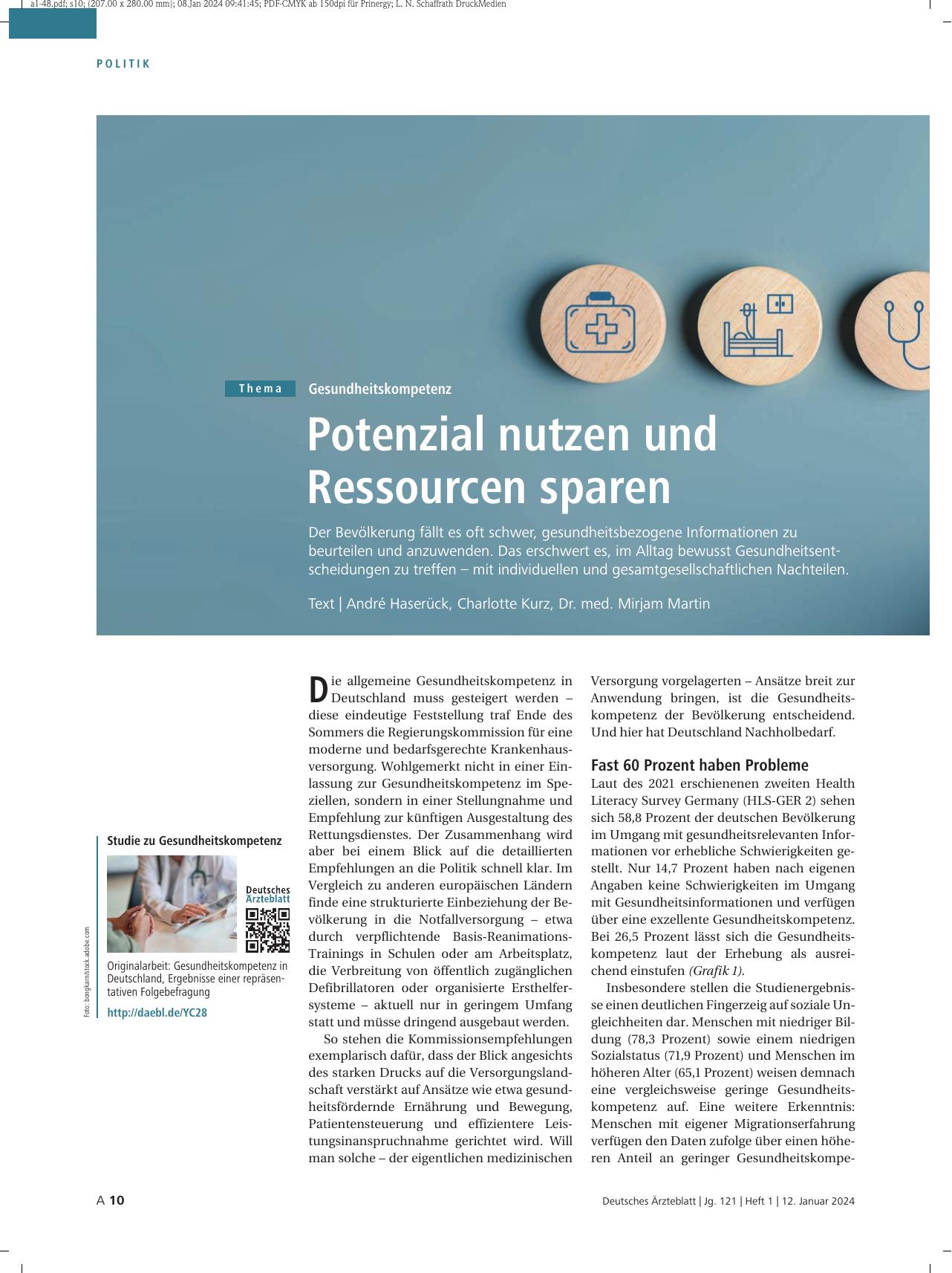 Vorschauseite 1: Gesundheitskompetenz: Potenzial nutzen und Ressourcen sparen