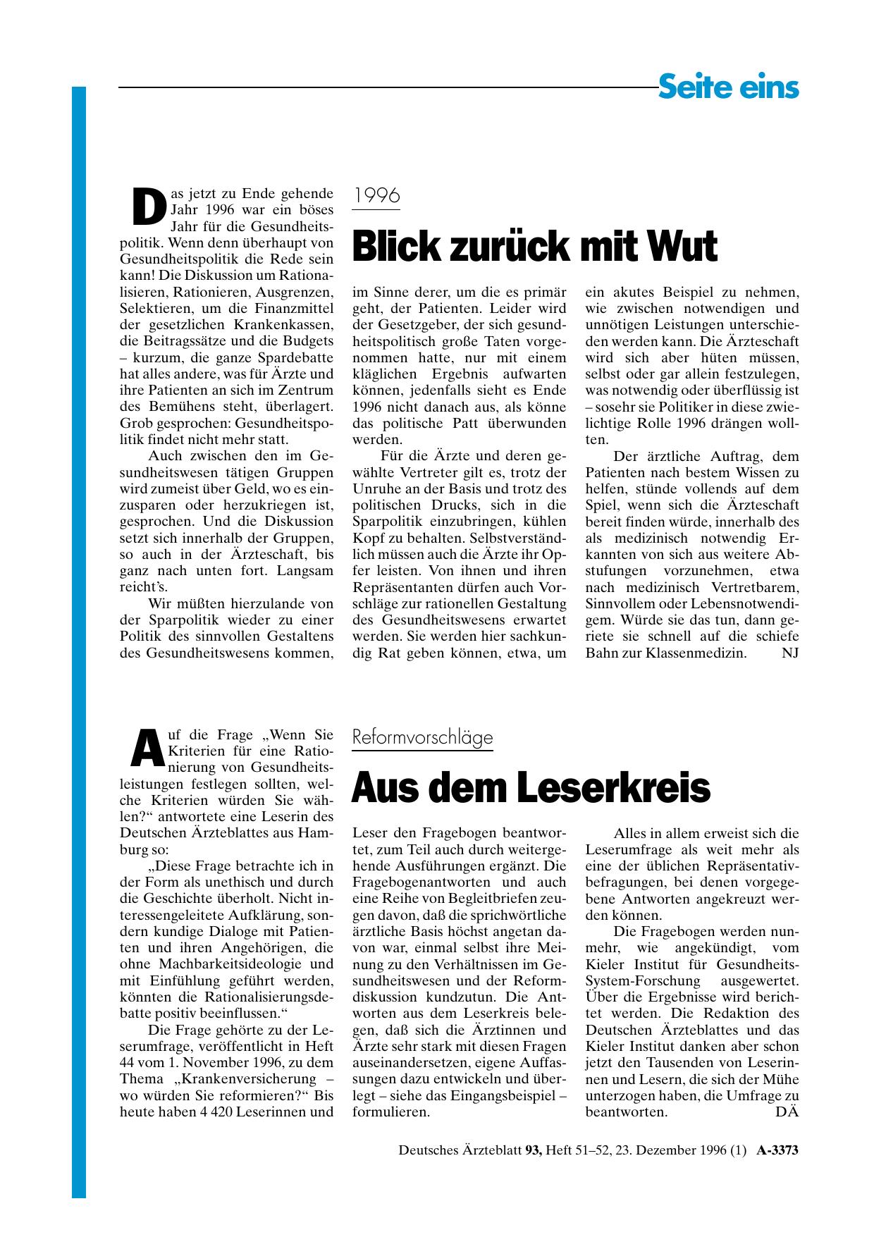 Vorschauseite 1: Reformvorschläge: Aus dem Leserkreis